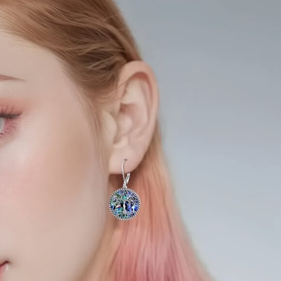 925 Sterling Silver Tree Of Life Earrings Tree Of Life Abalone Shell - Picture 2 of 7